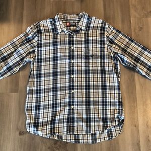 Chaps mens button down shirt. Blue/white plaid pattern. Great condition
